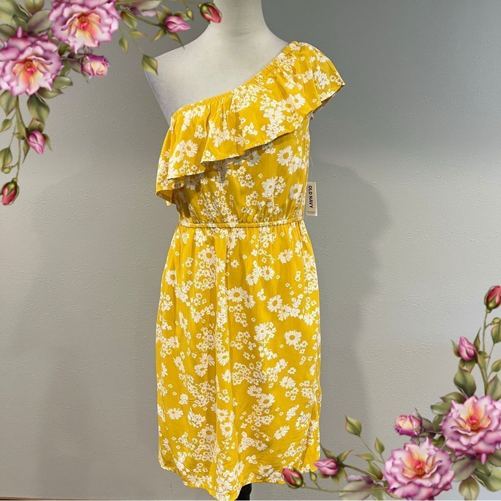 Old Navy Yellow Floral One-Shoulder Dress